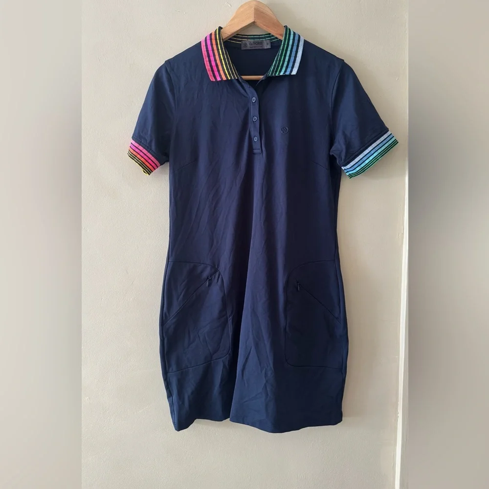 G/FORE Navy Mini Dress with Multicolor Stripes 423 - Picture 4 of 8